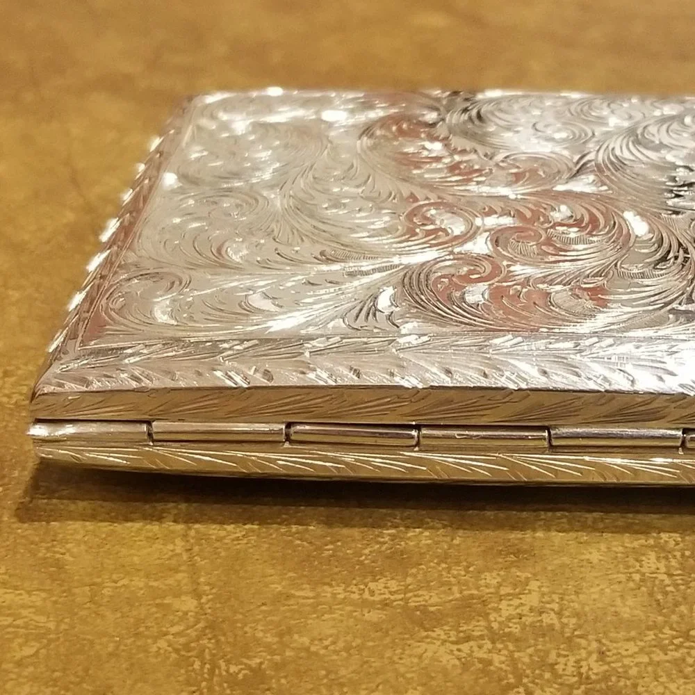 ITALIAN MONICA RICH KOSANN ENGRAVED FLORAL SILVER 4 IMAGE CASE FRAME PHOTO ALBUM